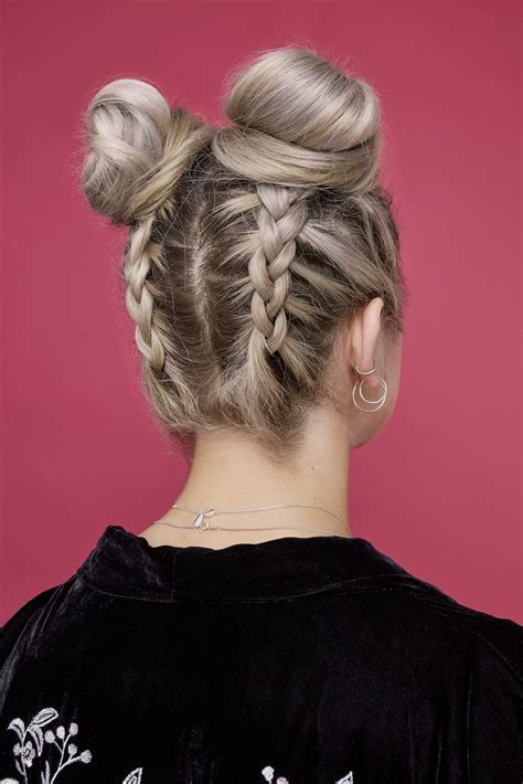 Bun hairstyles - 1. Cornrow Bun with Loose Curls. These feed-in braids are a thing of beauty, with their intricate heart-shaped details. The loose waves add an extra touch of romance and femininity, and the large bun tops it all off. This is a beautiful braided bun hairstyle that is perfect for a special occasion.